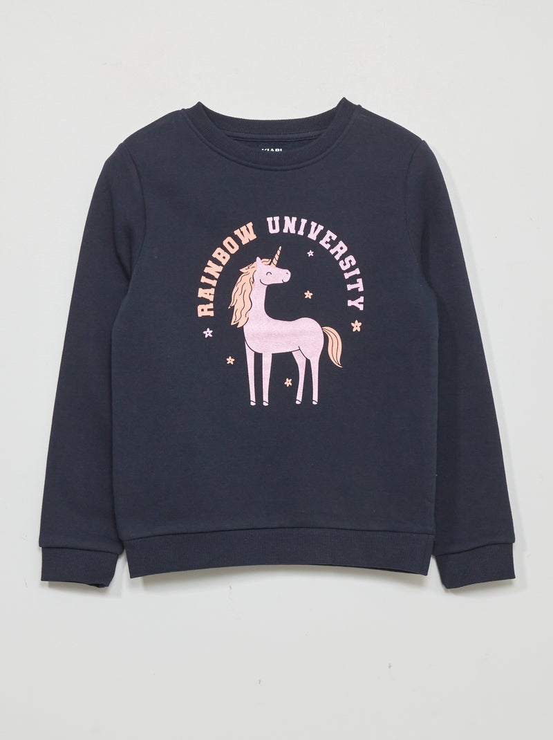 Sweatshirt em moletão com estampado AZUL - Kiabi