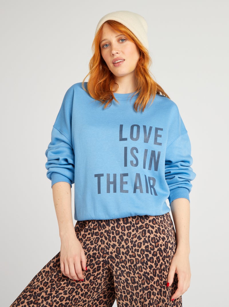 Sweatshirt em moletão com estampado AZUL - Kiabi