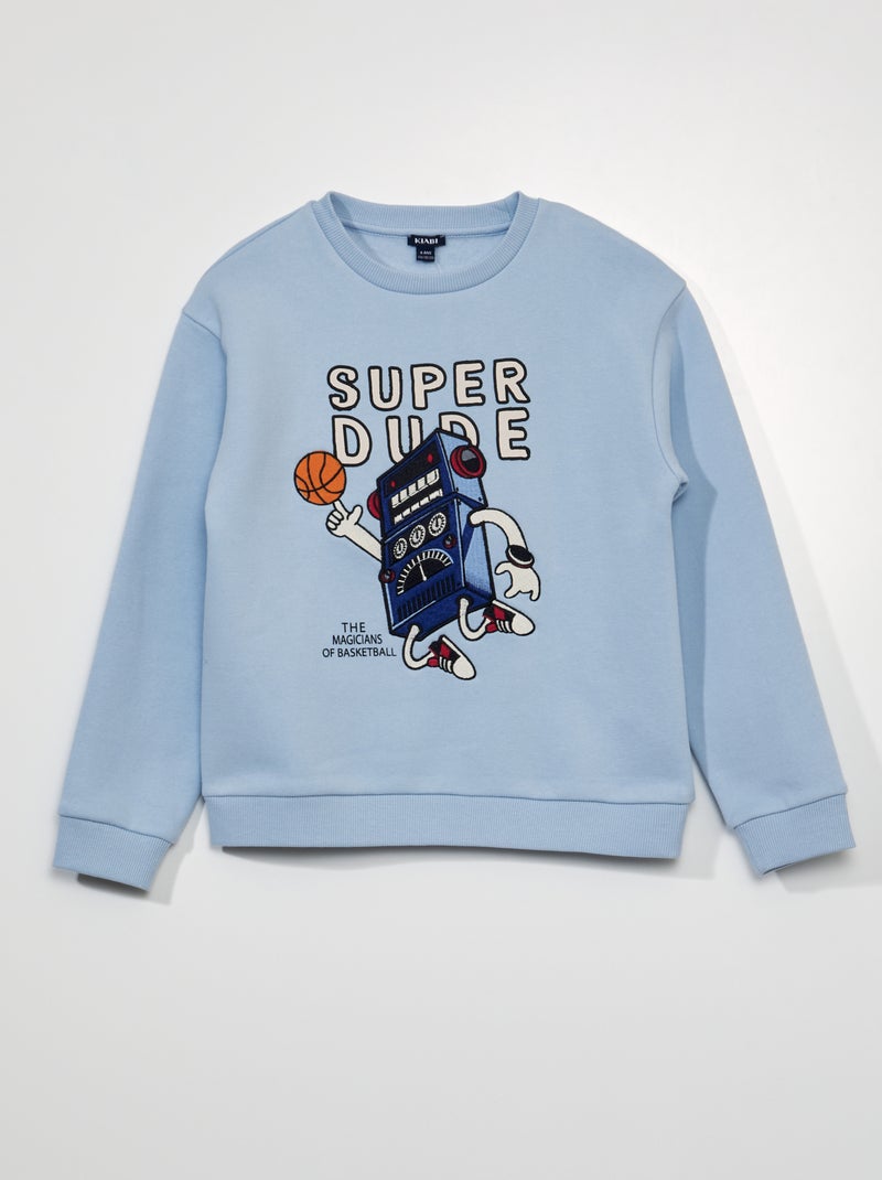 Sweatshirt em moletão com estampado AZUL - Kiabi
