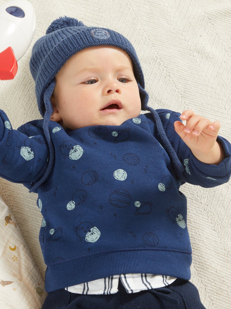 Sweatshirt em moletão com estampado AZUL - Kiabi
