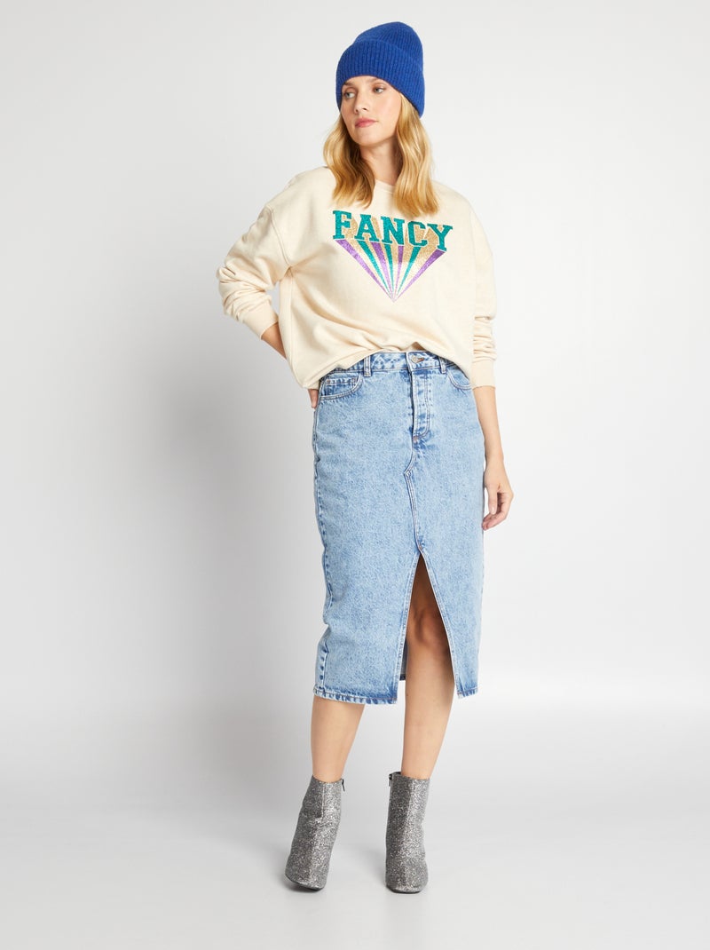 Sweatshirt em moletão com estampado BEGE - Kiabi