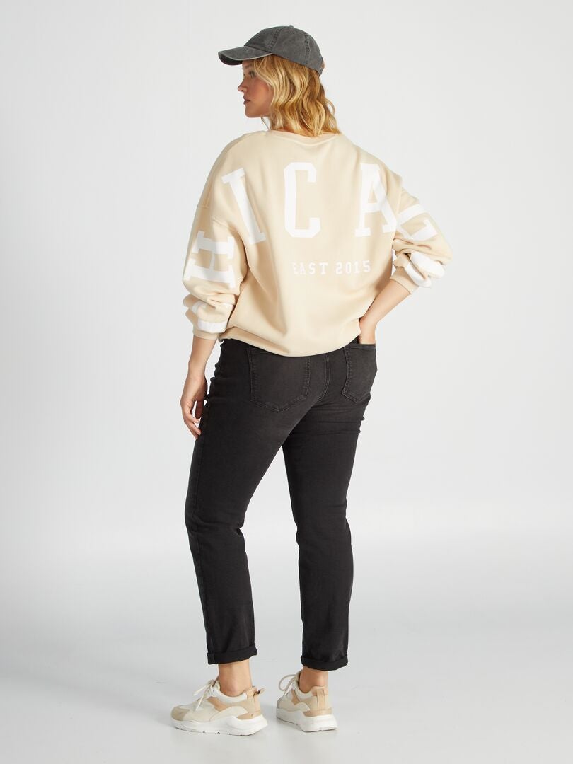 Sweatshirt em moletão com estampado BEGE - Kiabi
