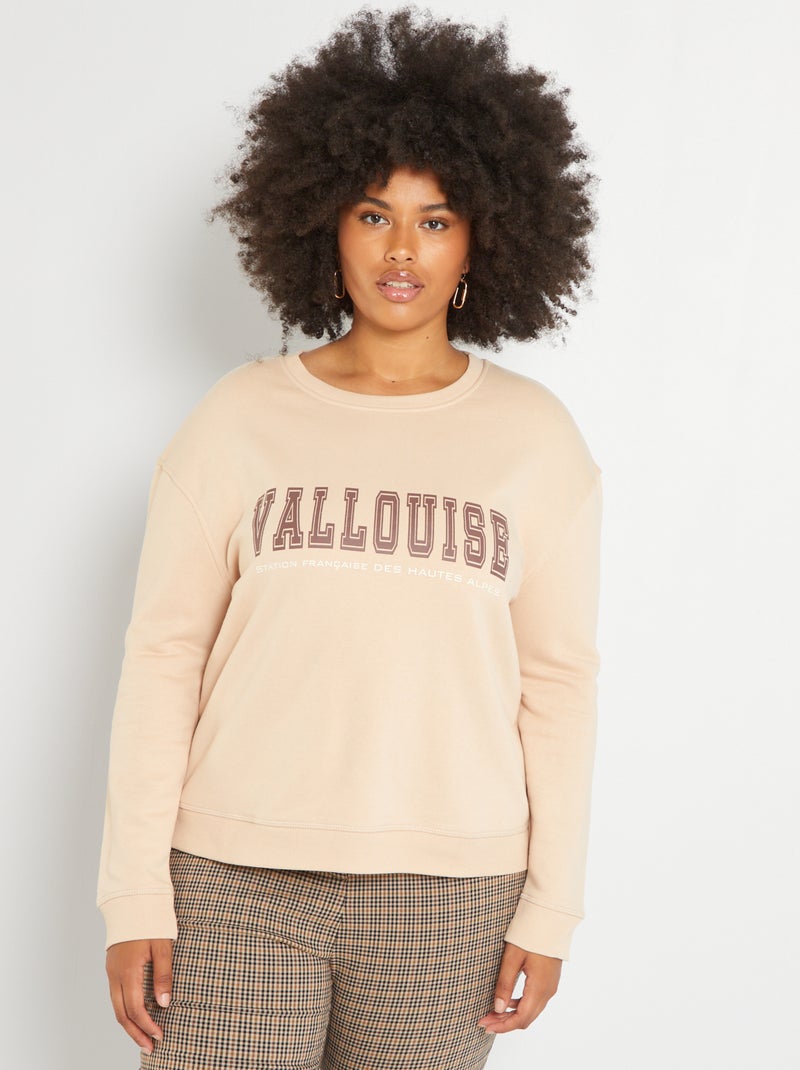 Sweatshirt em moletão com estampado BEGE - Kiabi