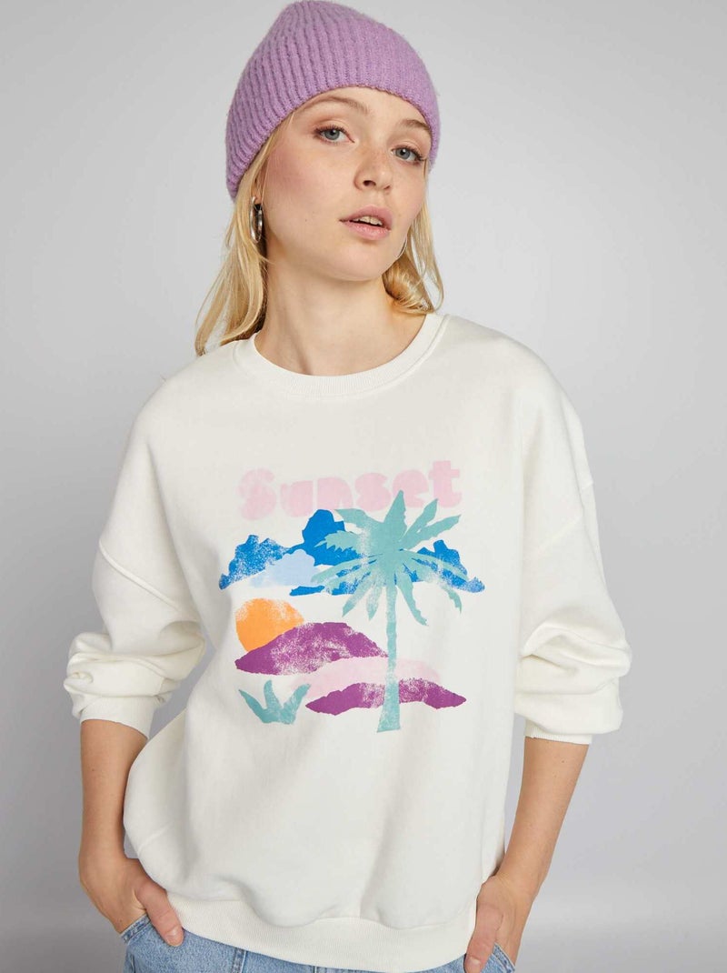 Sweatshirt em moletão com estampado BRANCO - Kiabi