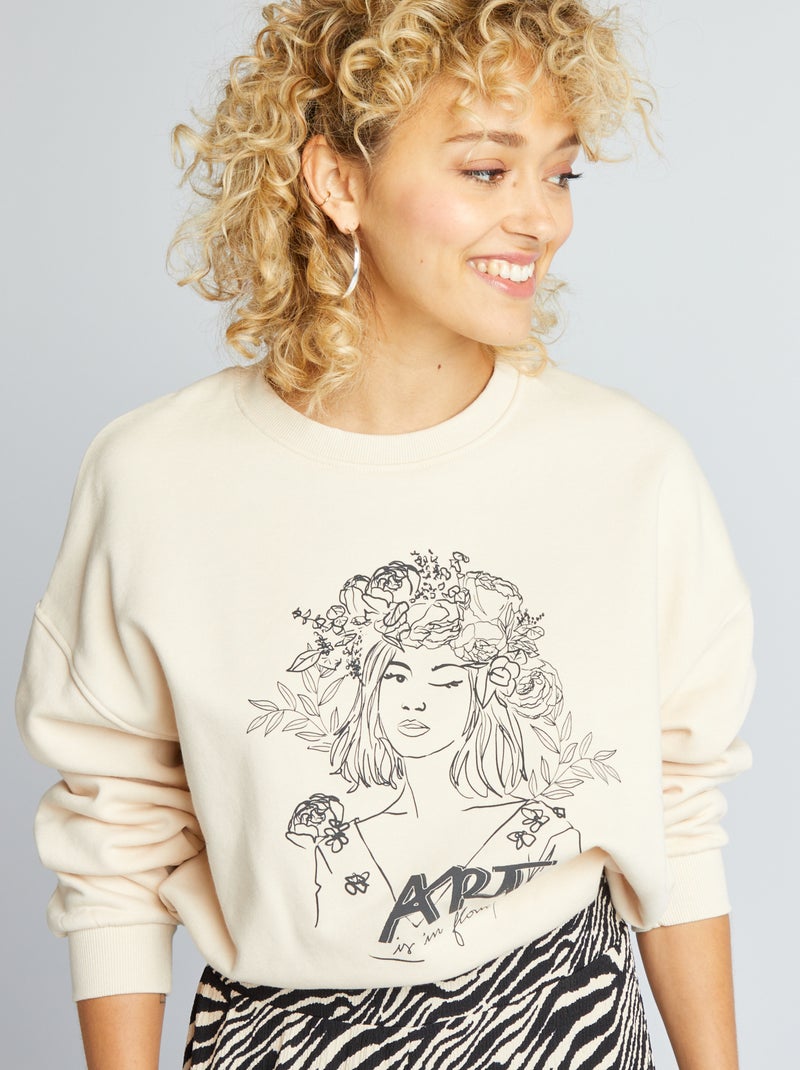 Sweatshirt em moletão com estampado BRANCO - Kiabi