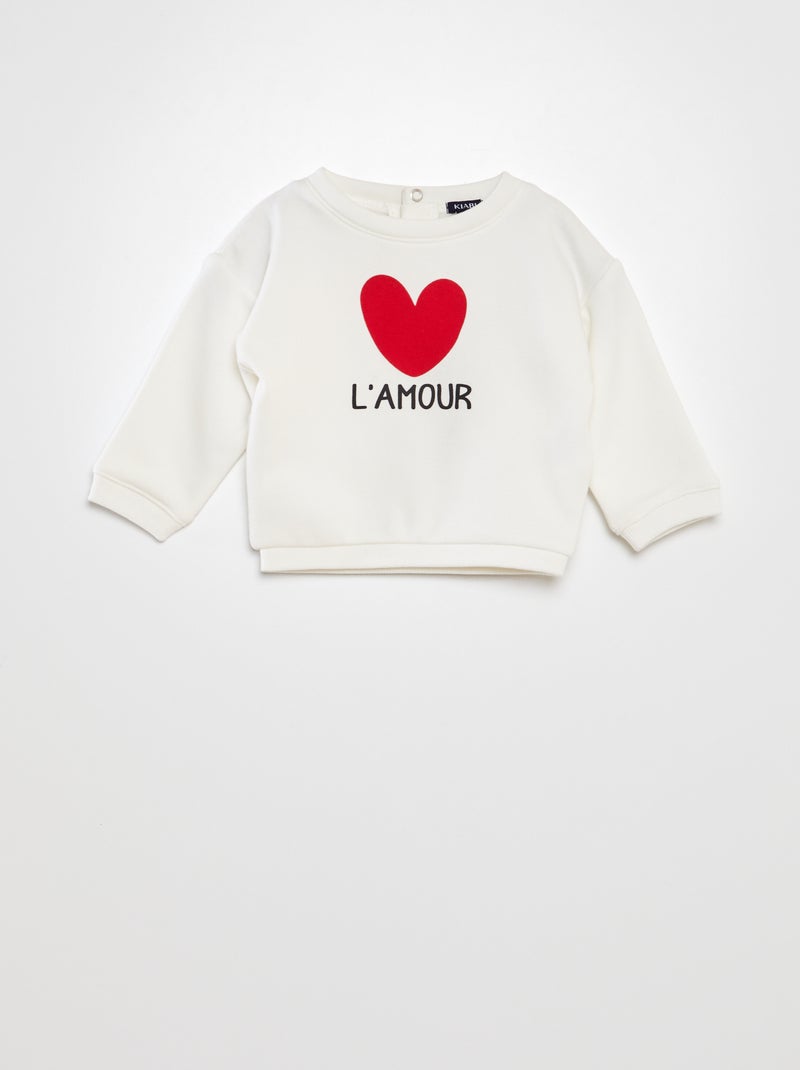 Sweatshirt em moletão com estampado BRANCO - Kiabi