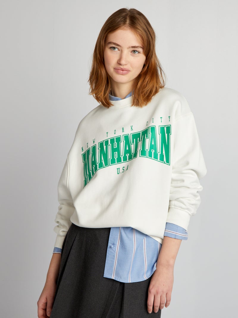 Sweatshirt em moletão com estampado BRANCO - Kiabi