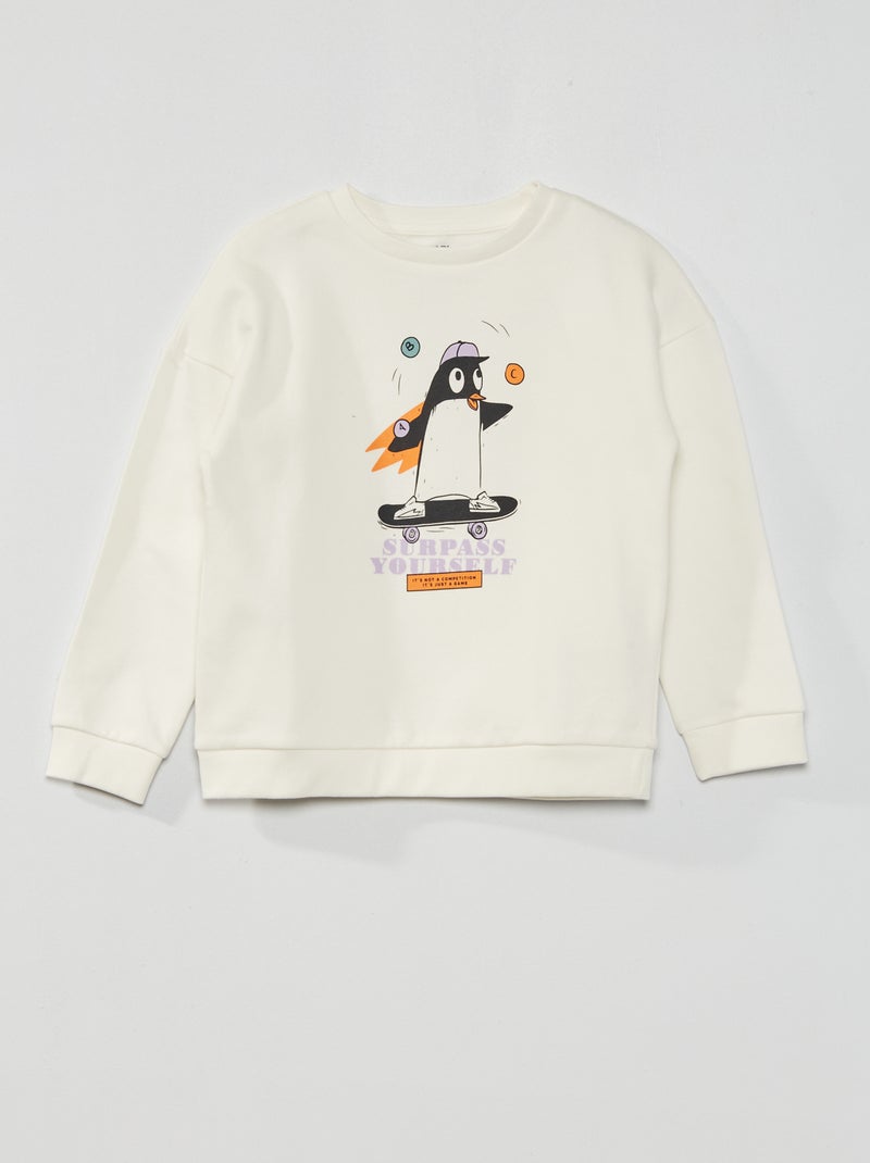 Sweatshirt em moletão com estampado BRANCO - Kiabi