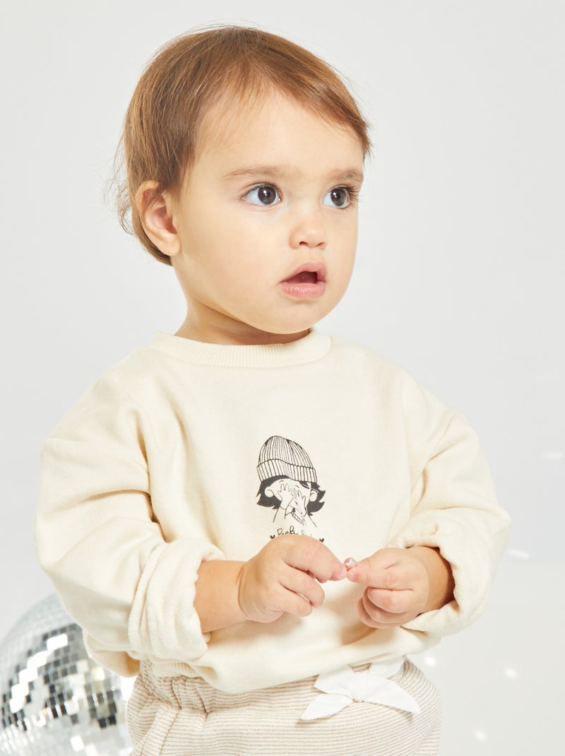 Sweatshirt em moletão com estampado BRANCO - Kiabi