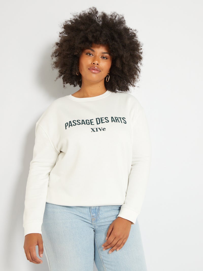 Sweatshirt em moletão com estampado BRANCO - Kiabi