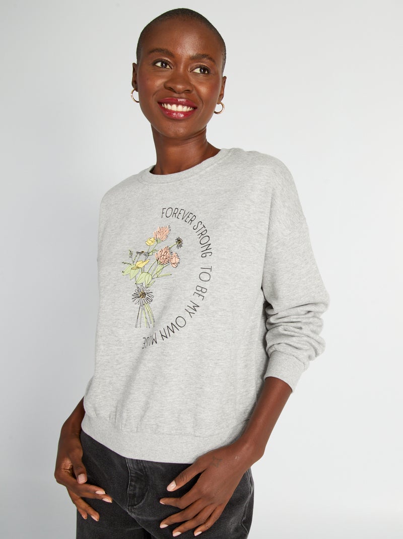 Sweatshirt em moletão com estampado CINZA - Kiabi