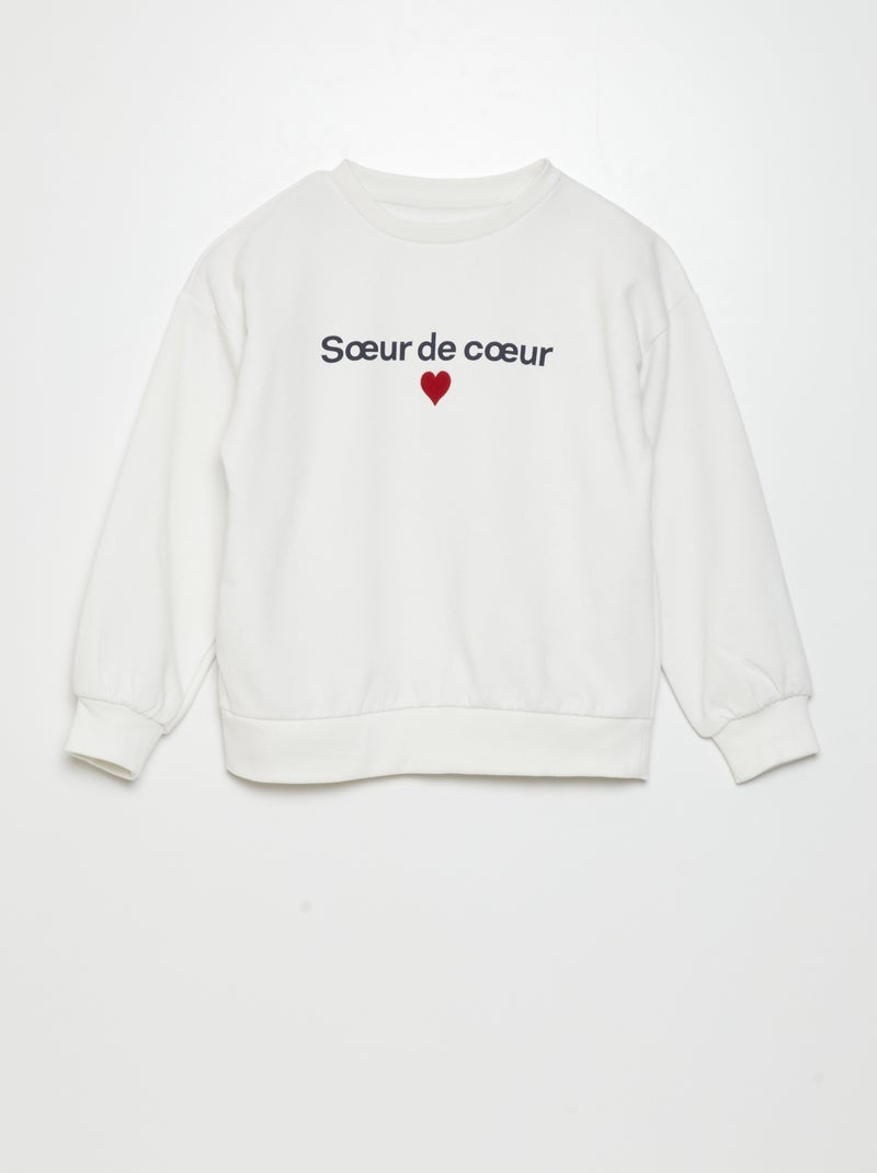 Sweatshirt em moletão com estampado de peluche BRANCO - Kiabi