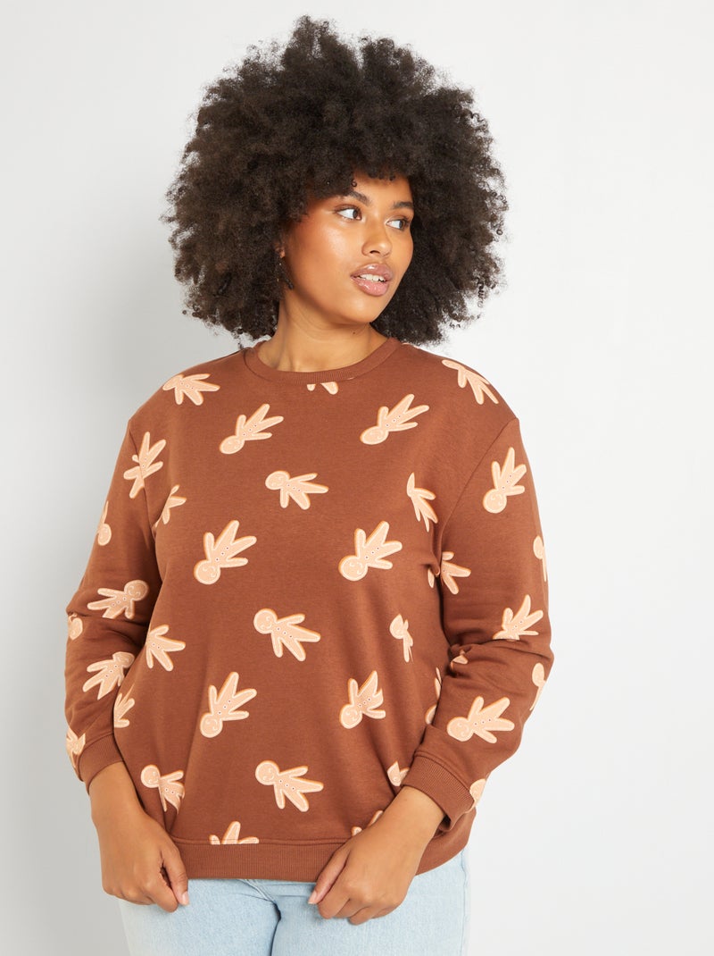 Sweatshirt em moletão com estampado fantasia CASTANHO - Kiabi