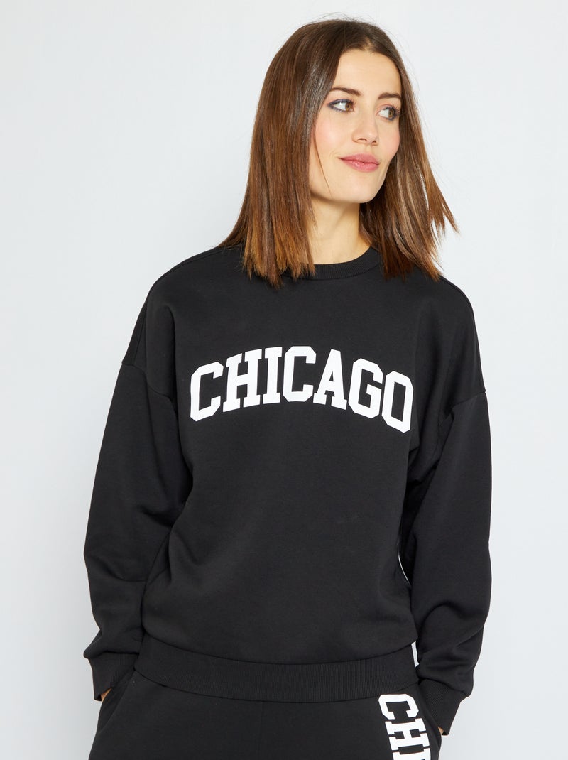 Sweatshirt em moletão com estampado PRETO - Kiabi