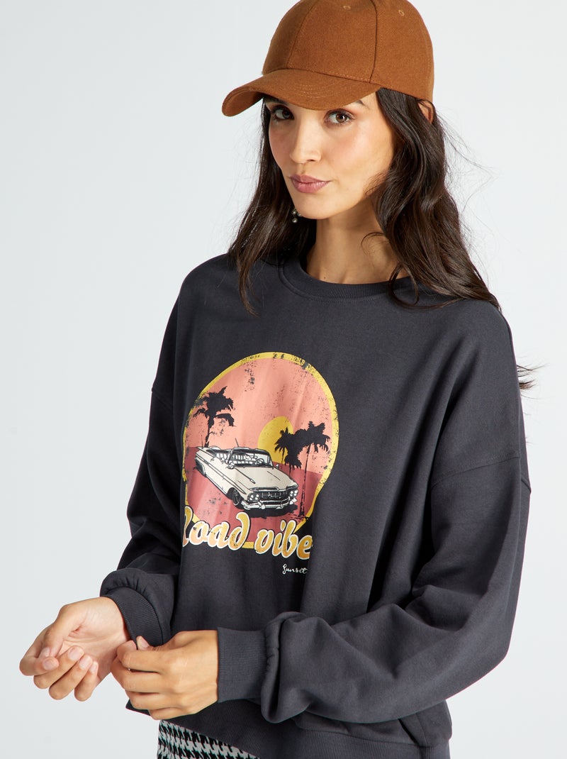 Sweatshirt em moletão com estampado PRETO - Kiabi