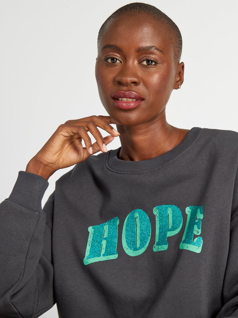 Sweatshirt em moletão com estampado PRETO - Kiabi