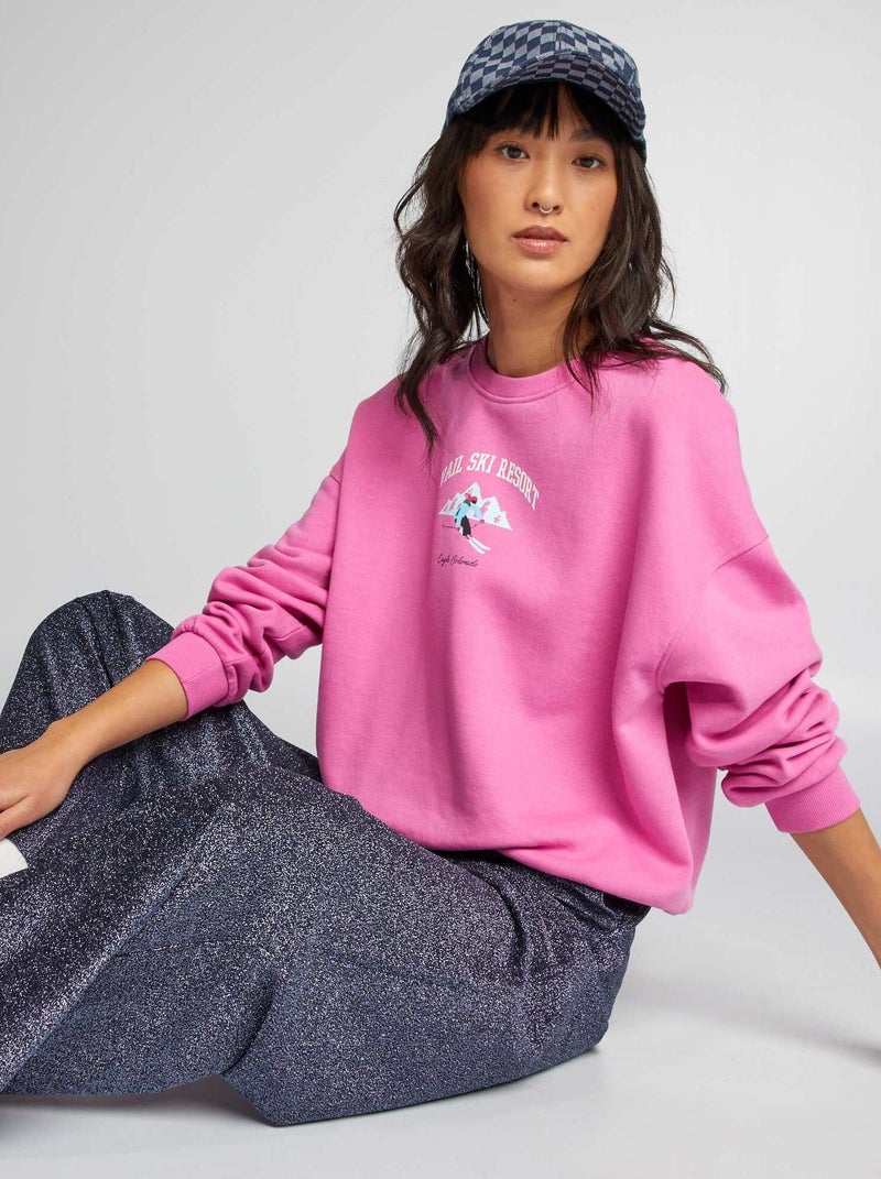 Sweatshirt em moletão com estampado ROSA - Kiabi