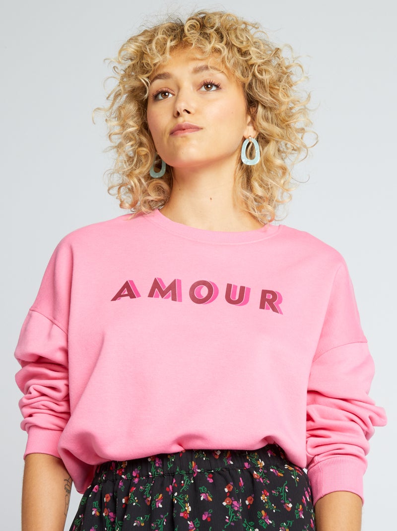 Sweatshirt em moletão com estampado ROSA - Kiabi