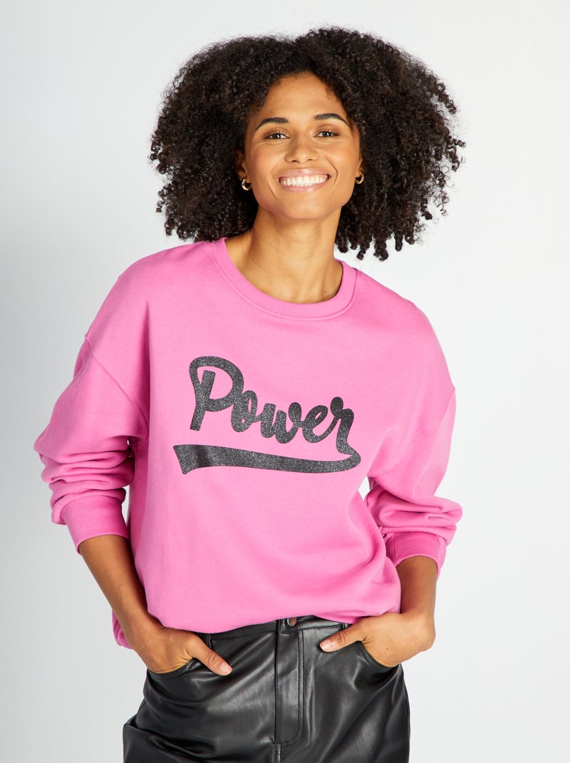 Sweatshirt em moletão com estampado ROSA - Kiabi