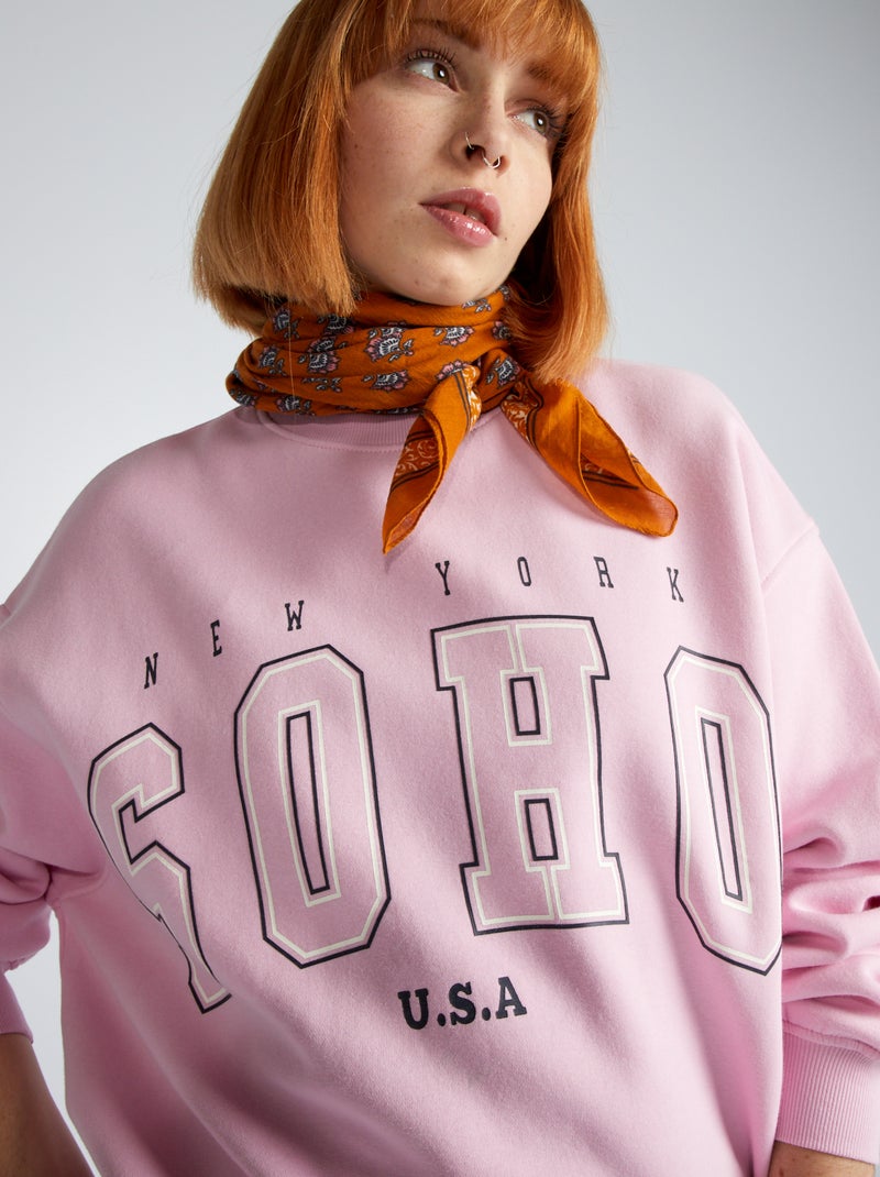 Sweatshirt em moletão com estampado ROSA - Kiabi