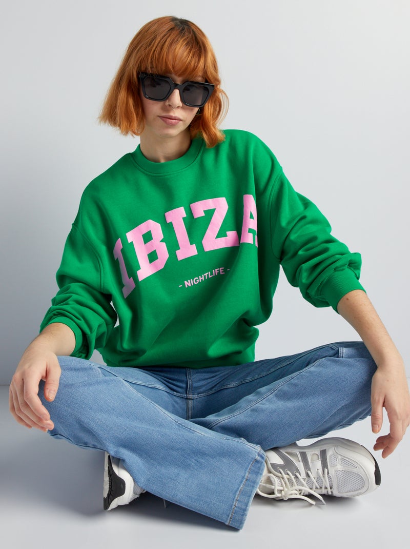 Sweatshirt em moletão com estampado VERDE - Kiabi