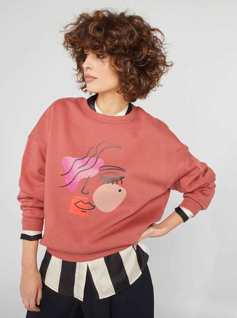 Sweatshirt em moletão com estampado VERMELHO - Kiabi