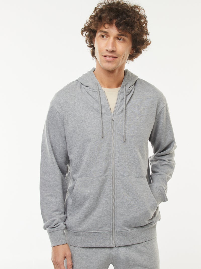 Sweatshirt em moletão com fecho com capuz Cinza - Kiabi