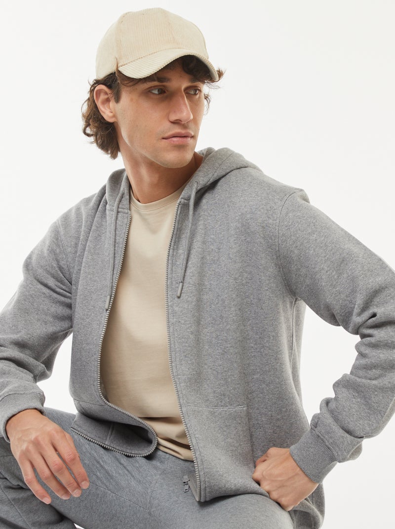 Sweatshirt em moletão com fecho com capuz Cinza - Kiabi