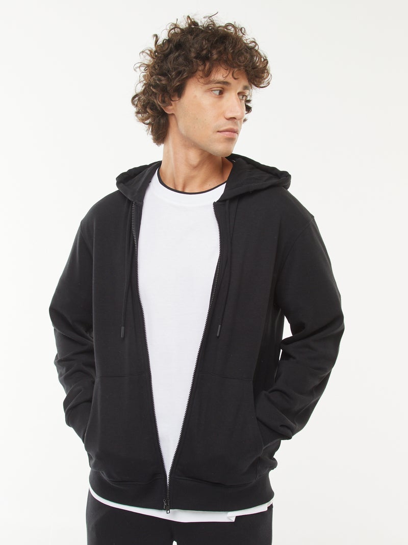 Sweatshirt em moletão com fecho com capuz Preto - Kiabi