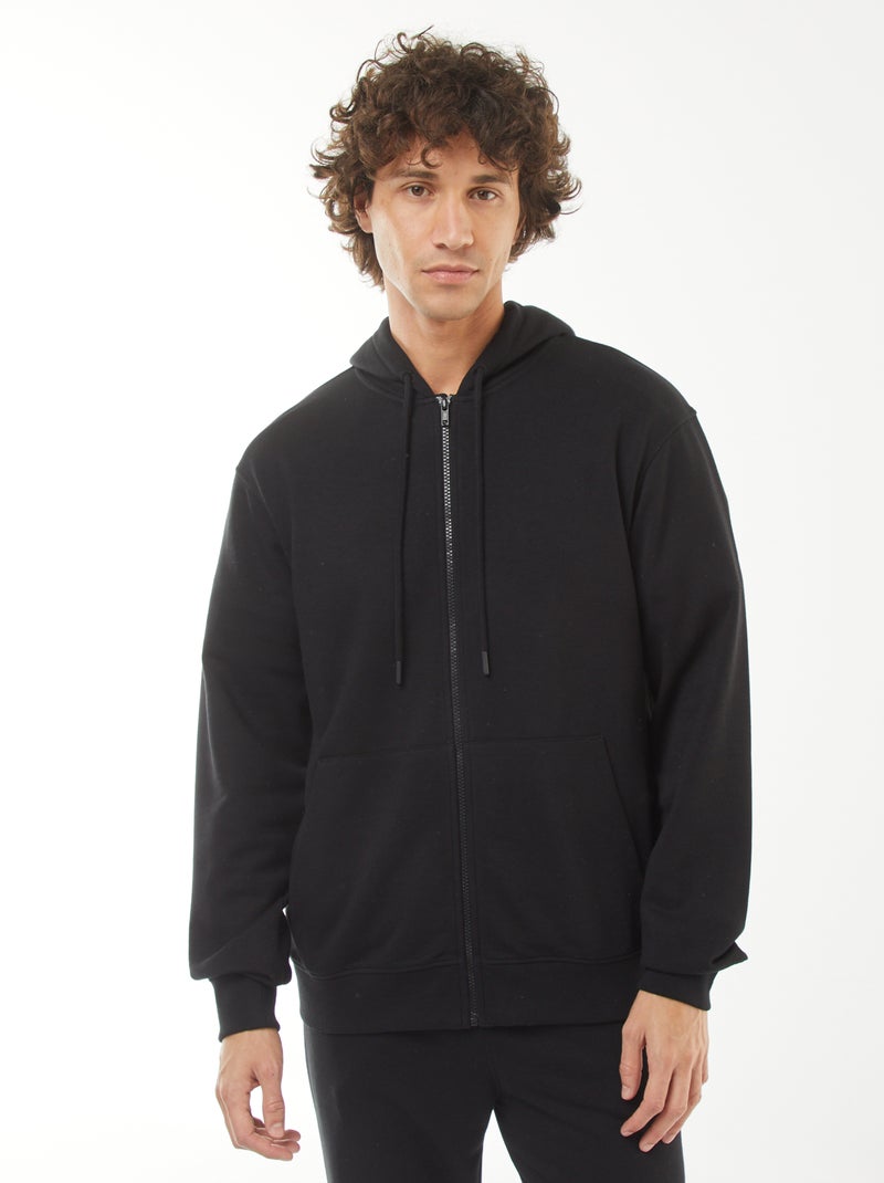 Sweatshirt em moletão com fecho com capuz Preto - Kiabi