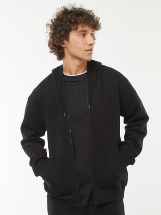 Sweatshirt em moletão com fecho com capuz