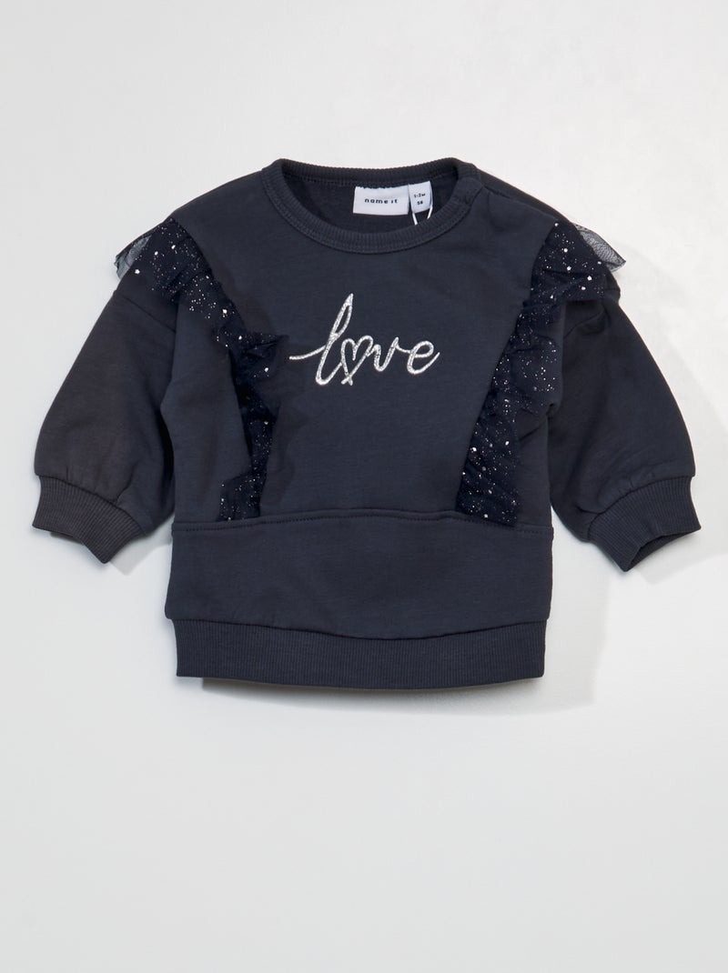 Sweatshirt em moletão com folhos AZUL - Kiabi