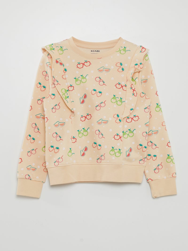 Sweatshirt em moletão com folhos BEGE - Kiabi