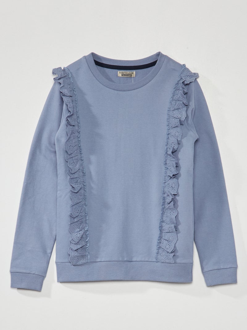 Sweatshirt em moletão com folhos bordados Azul - Kiabi