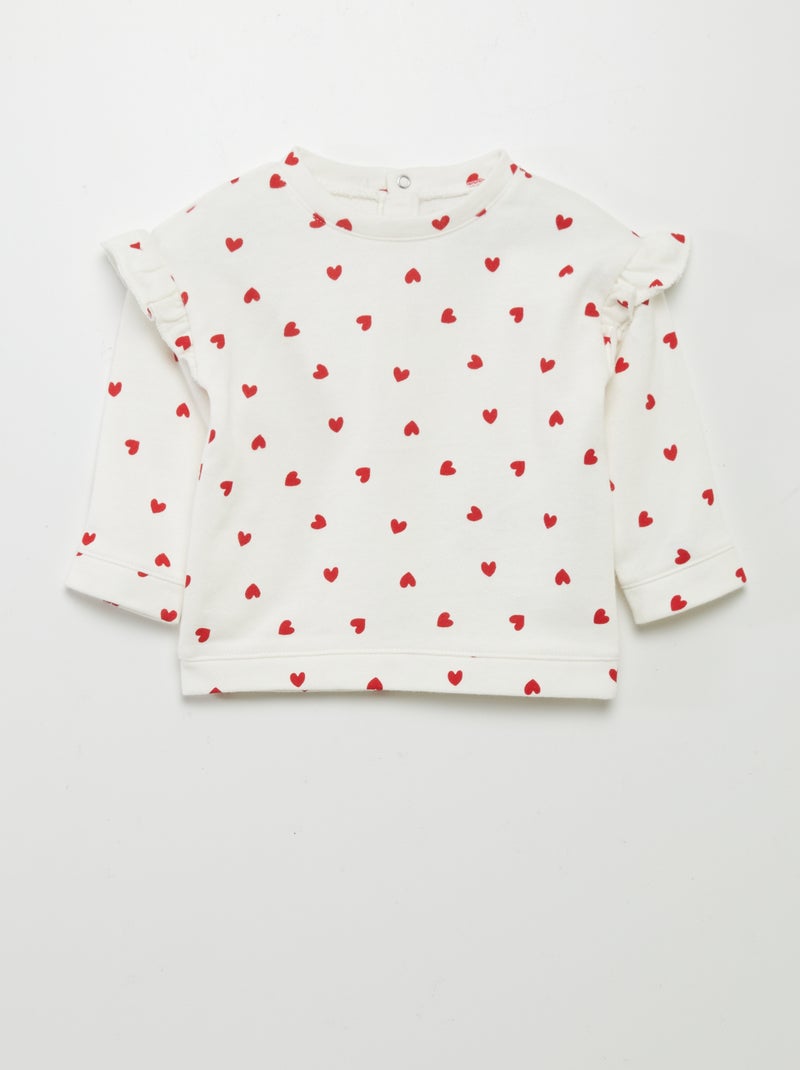Sweatshirt em moletão com folhos BRANCO - Kiabi