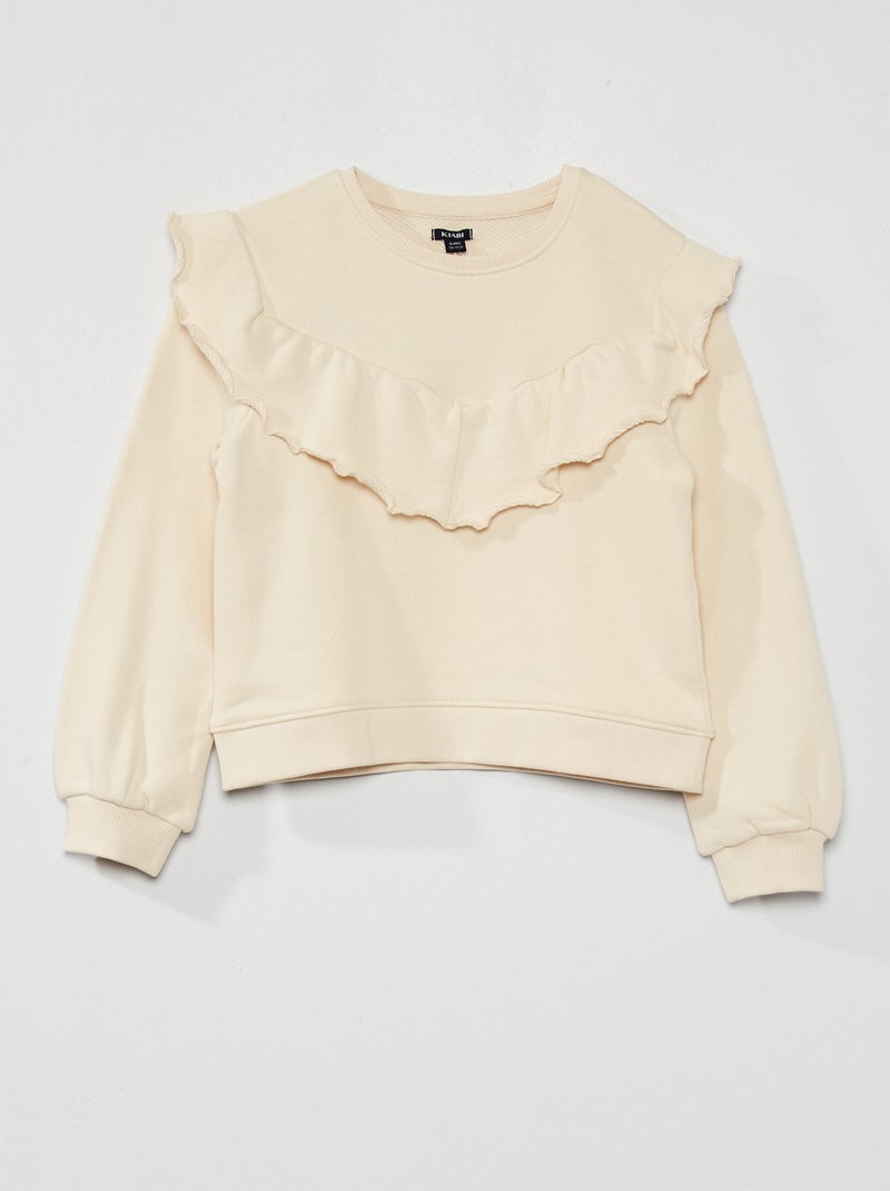 Sweatshirt em moletão com folhos BRANCO - Kiabi