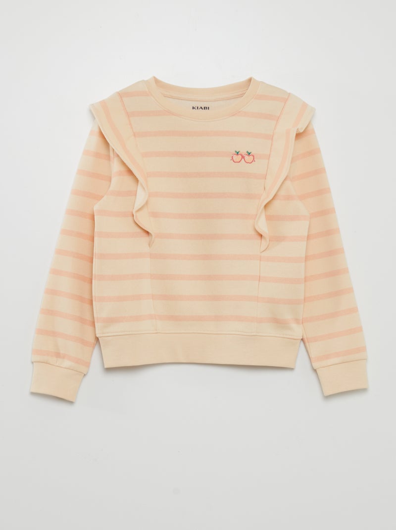 Sweatshirt em moletão com folhos LARANJA - Kiabi