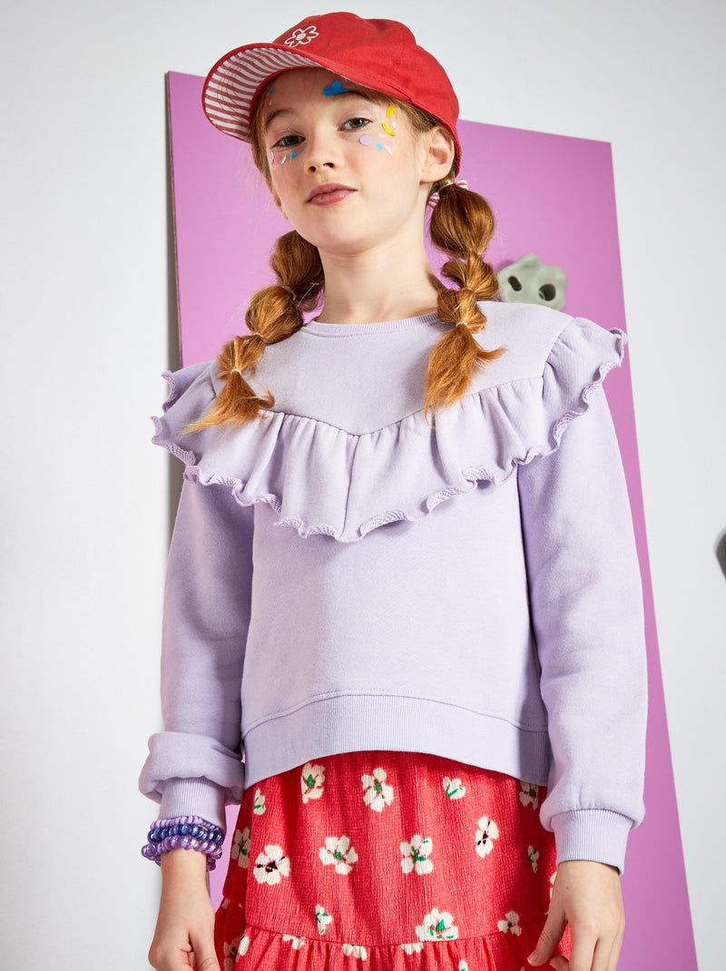 Sweatshirt em moletão com folhos Lilás - Kiabi