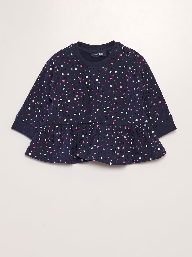 Sweatshirt em moletão com folhos na base AZUL - Kiabi