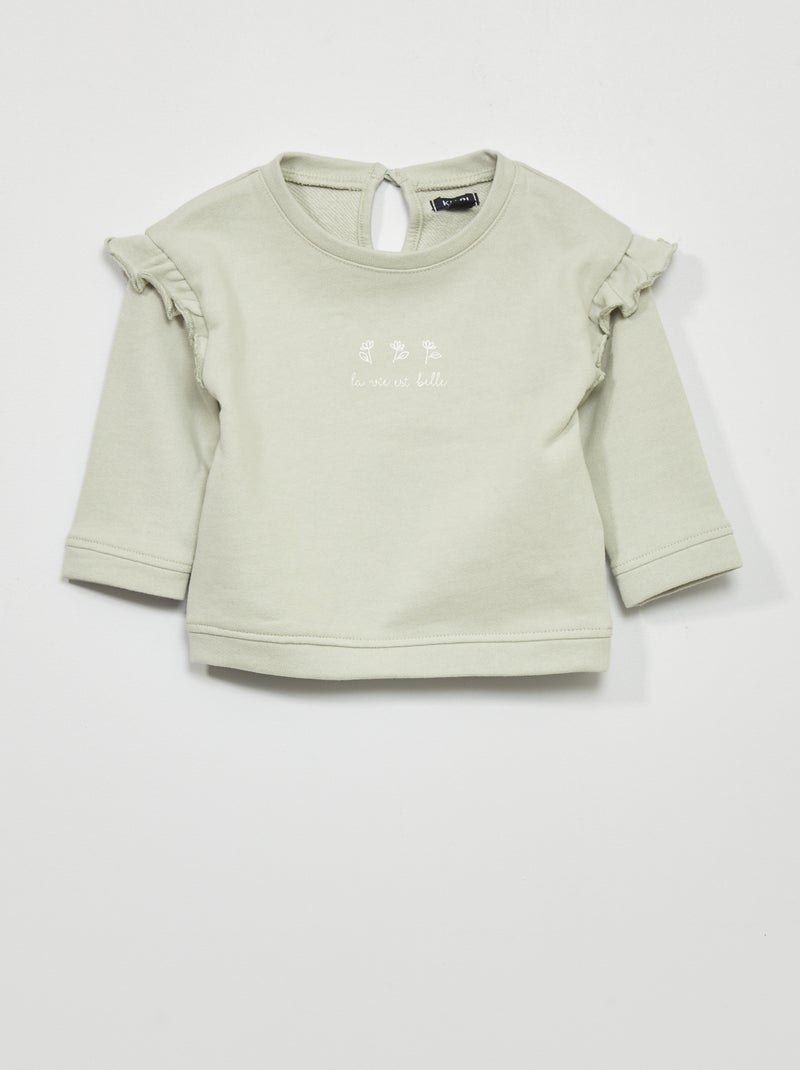 Sweatshirt em moletão com folhos VERDE - Kiabi