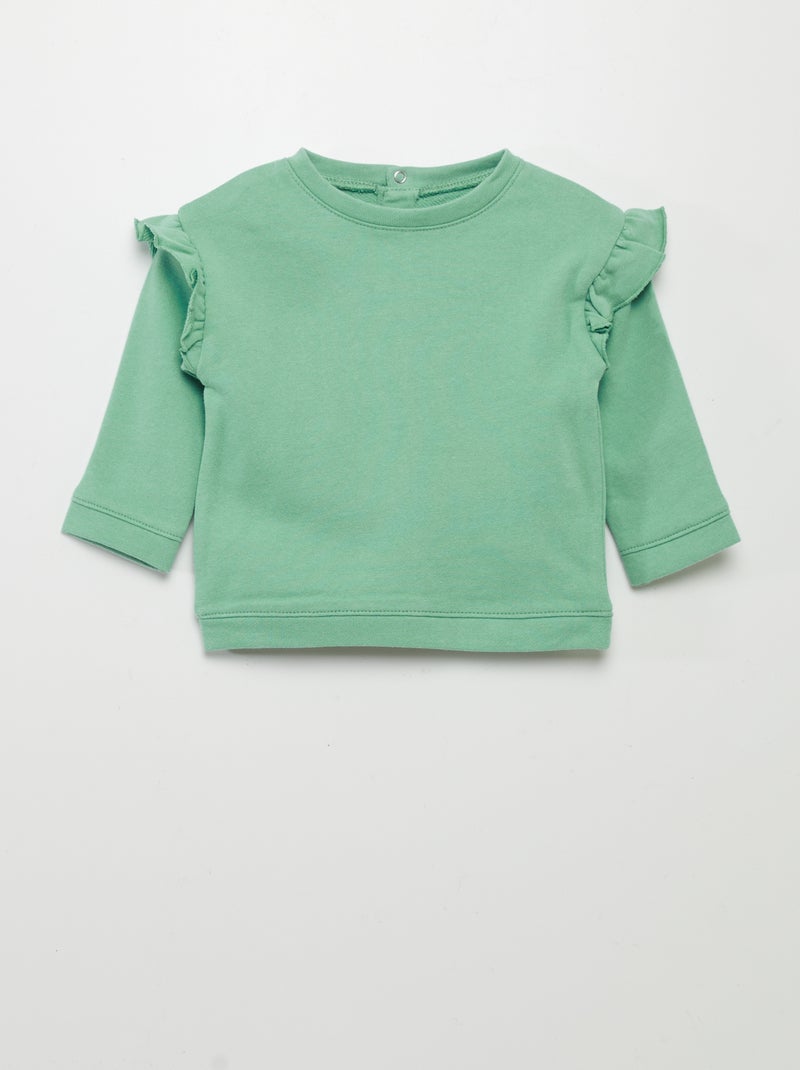 Sweatshirt em moletão com folhos VERDE - Kiabi