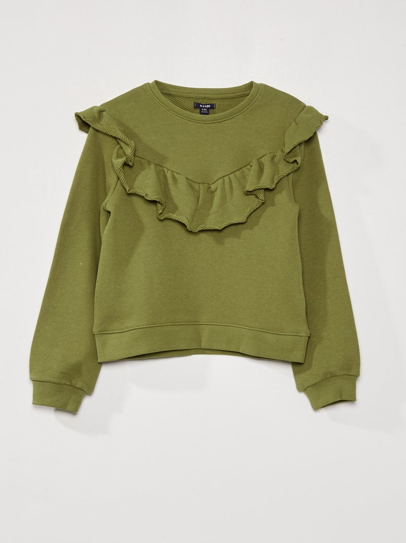 Sweatshirt em moletão com folhos VERDE - Kiabi