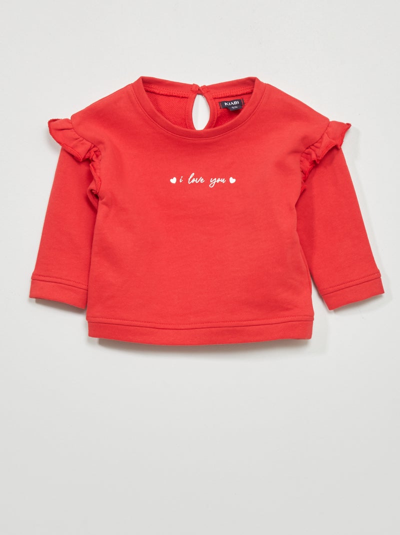 Sweatshirt em moletão com folhos VERMELHO - Kiabi