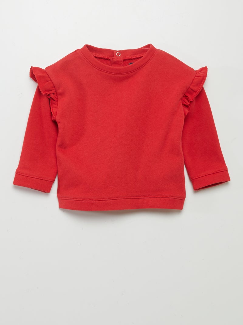 Sweatshirt em moletão com folhos VERMELHO - Kiabi