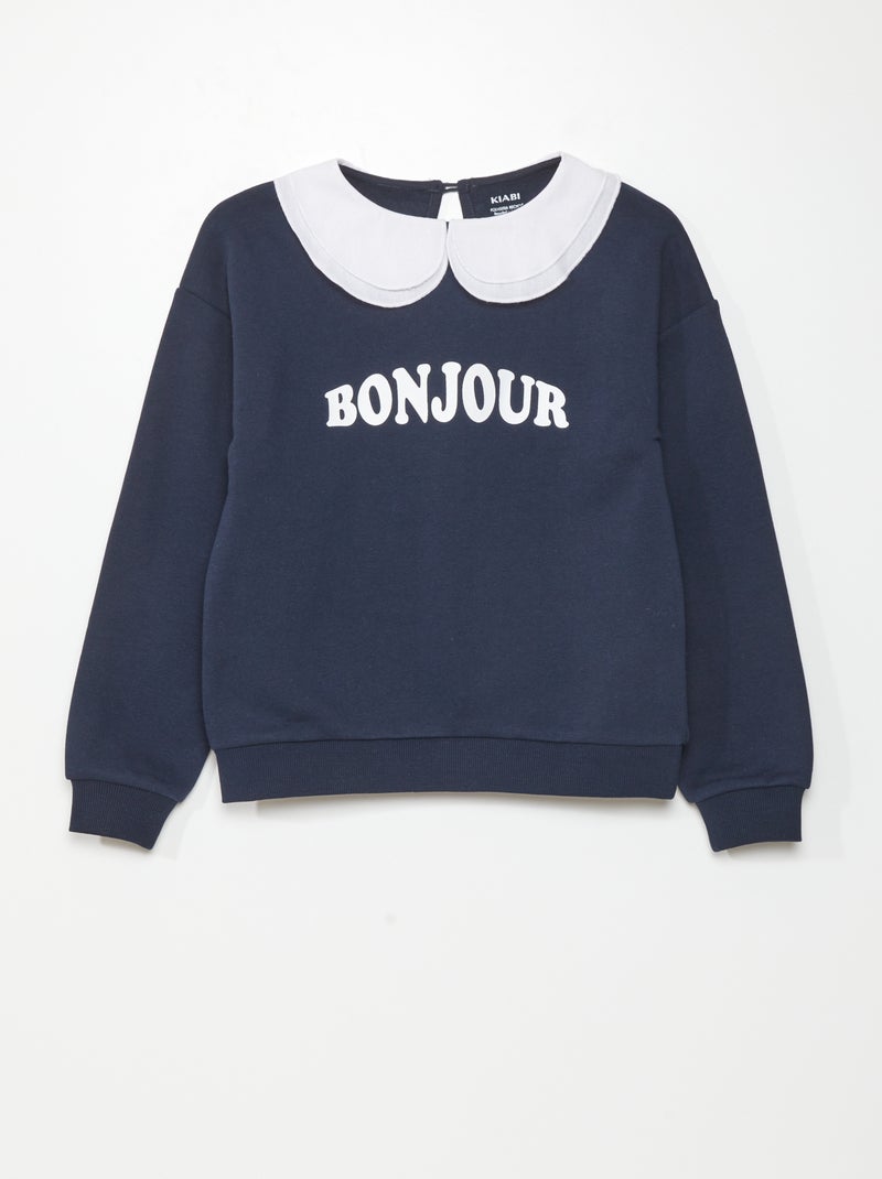 Sweatshirt em moletão com gola claudine AZUL - Kiabi