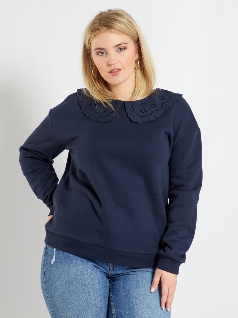 Sweatshirt em moletão com gola claudine AZUL - Kiabi