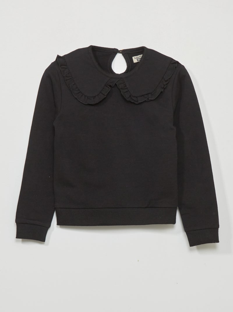 Sweatshirt em moletão com gola claudine Preto - Kiabi
