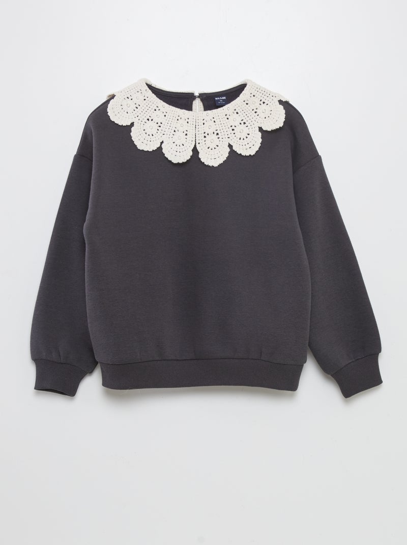 Sweatshirt em moletão com gola claudine PRETO - Kiabi