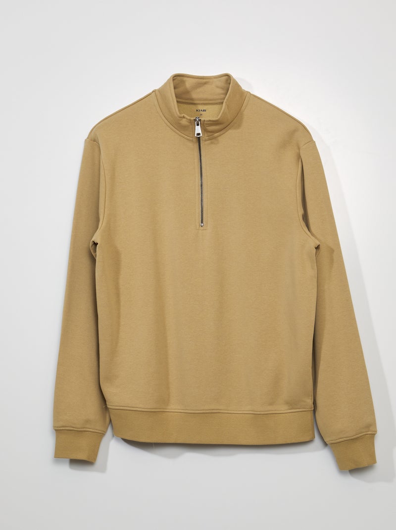 Sweatshirt em moletão com gola com fecho BEGE - Kiabi