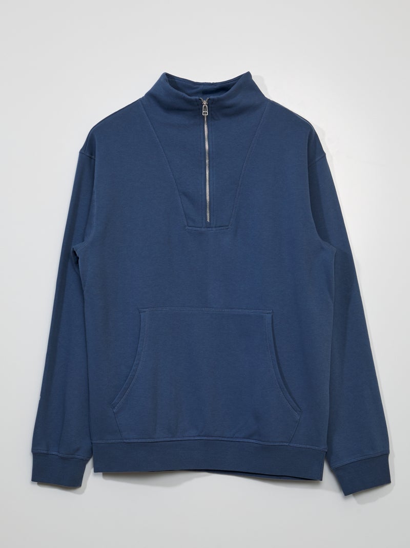 Sweatshirt em moletão com gola de fecho AZUL - Kiabi
